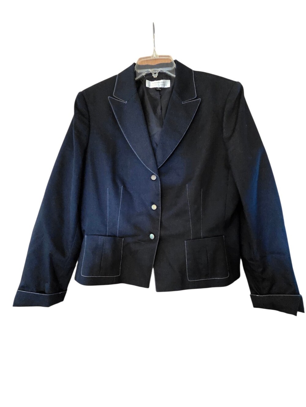 Tahari Navy 2 Piece Suit W/Skirt Contrast Stitching Business Office  PlusSize 16